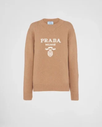 Cashmere and Wool Prada Logo Crew-Neck Sweater