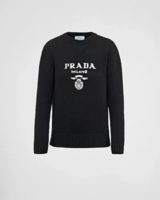 Cashmere and Wool Prada Logo Crew-Neck Sweater