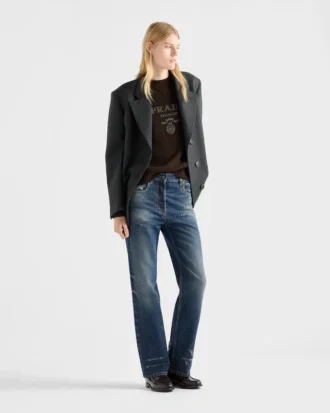 Cashmere and Wool Prada Logo Crew-Neck Sweater