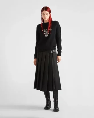 Cashmere and Wool Prada Logo Crew-Neck Sweater