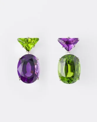 Couleur Vivante Pendant Earrings – White Gold with Peridot and Amethyst