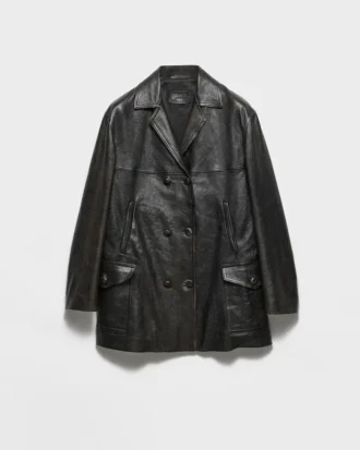 Double-Breasted Nappa Leather Caban Jacket