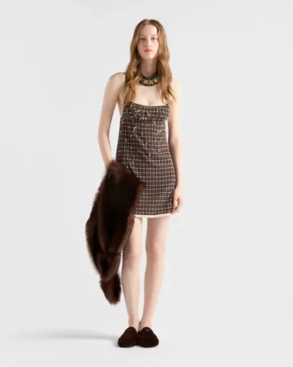 Embellished Checked Georgette Mini-Dress