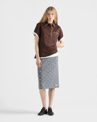 Embellished Pinstripe Wool Midi-Skirt