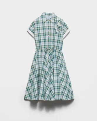 Embroidered Checked Cotton Dress