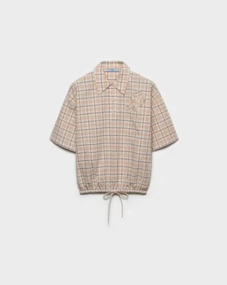 Embroidered Checked Poplin Top