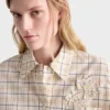 Embroidered Checked Poplin Top
