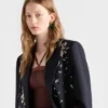 Embroidered Double-Breasted Rush Stitch Wool Coat
