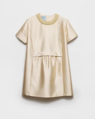 Embroidered Double Shantung Dress