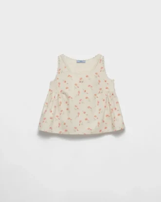 Embroidered Floral Print Linen Top