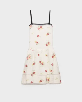 Embroidered Linen Mini-Dress with Floral Motif