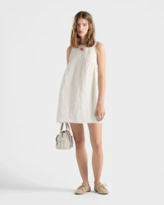 Embroidered Slubbed Canvas Mini-Dress