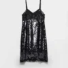 Embroidered Velvet Dress with Sequins and Lace
