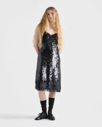 Embroidered Velvet Dress with Sequins and Lace