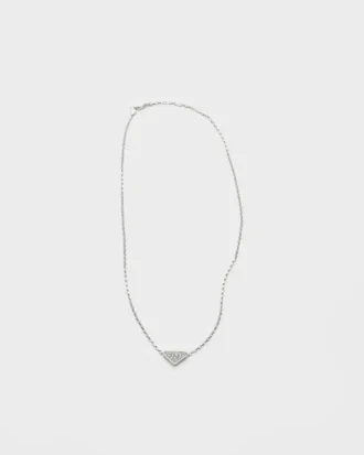 Eternal Gold Micro Triangle Pendant Necklace in White Gold and Diamonds