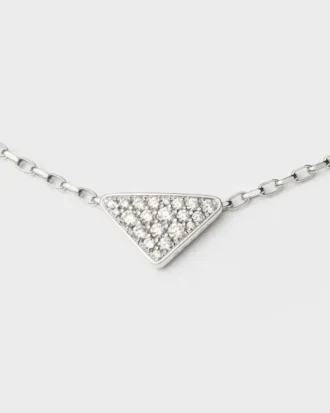 Eternal Gold Mini Triangle Pendant Necklace in White Gold and Diamonds