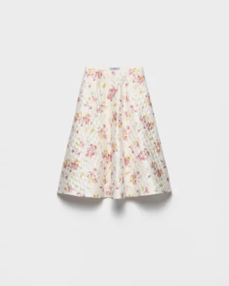 Floral Print Quilted Satin Circle Skirt