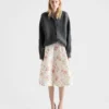 Floral Print Quilted Satin Circle Skirt