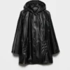 Hooded Nappa Leather and Fabric Caban Jacket