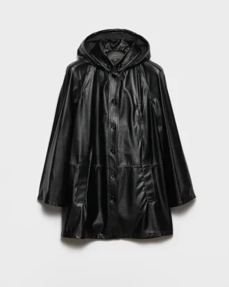 Hooded Nappa Leather and Fabric Caban Jacket
