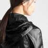 Hooded Nappa Leather and Fabric Caban Jacket
