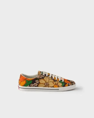 Laced Floral Print Canvas Sneakers