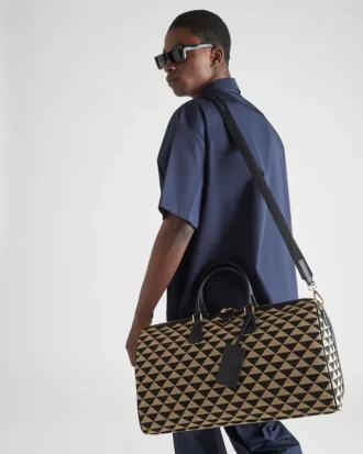 Large Prada Symbole Embroidered Fabric Travel Bag