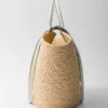 Large Raffia and Leather Shopping Bag