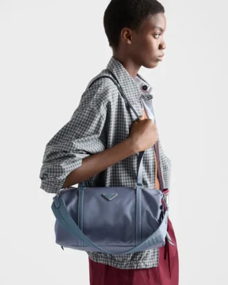 Large Re-Nylon and Saffiano Leather Duffel Bag