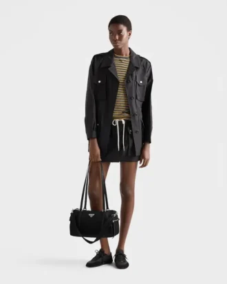 Large Re-Nylon and Saffiano Leather Duffel Bag