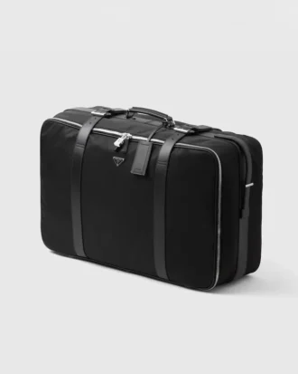 Large Re-Nylon and Saffiano Leather Suitcase