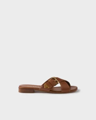 Leather Crisscross Slides with Buckle