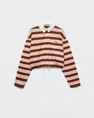 Long-Sleeved Bayadere Print Lisle Cotton T-Shirt