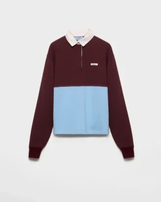 Long-Sleeved Cotton Fleece Polo Shirt