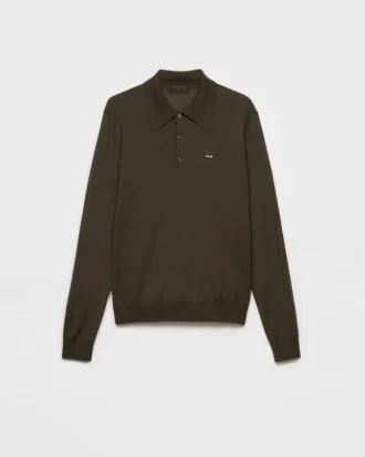 Long-Sleeved Superfine Wool Polo Sweater