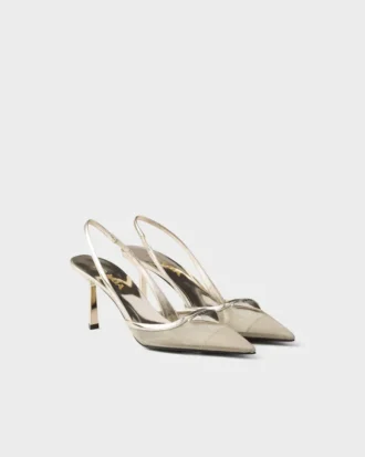Mesh Fabric Slingback Pumps