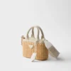 Mini Wicker and Linen Blend Tote Bag