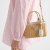 Mini Wicker and Linen Blend Tote Bag