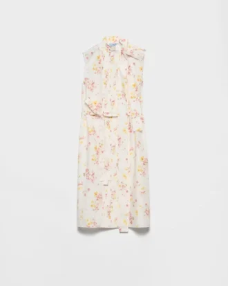 Pleated Floral-Print Poplin Dress