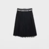 Pleated Rush Stitch Midi Skirt