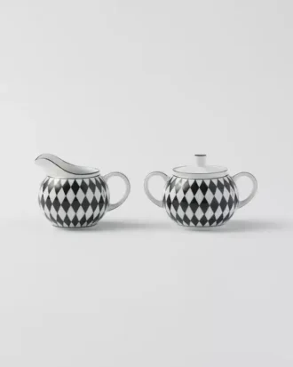 Porcelain Milk Jug and Sugar Bowl Set – Checkerboard