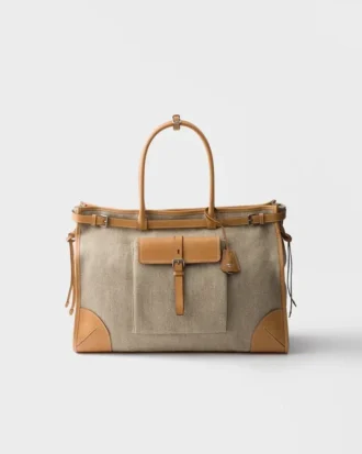 Prada Bonnie Linen and Leather Tote Bag