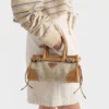 Prada Bonnie Small Linen and Leather Handbag