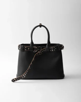 Prada Buckle Large Leather Bag with Studded Belt