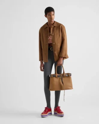 Prada Buckle Large Leather Bag with Studded Belt