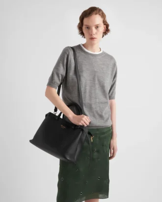 Prada Buckle Medium Leather Handbag with Double Belt