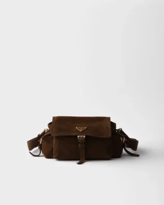 Prada Explore Medium Suede Shoulder Bag with Flap