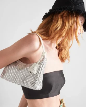 Prada Re-Edition Mini Satin Bag with Crystals