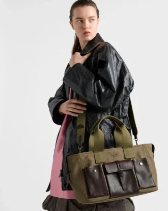 Prada Route Large Canvas and Leather Tote Bag