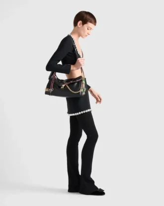 Prada Soft Sound Large Leather Shoulder Bag with Charms